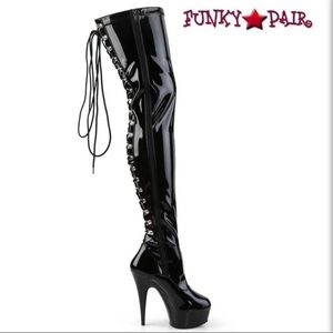 Sexy Lace up With zipper thigh high boots (black)